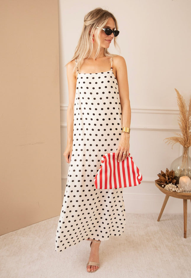 Dream Beads & Dots Beige/Black - Maxi Jurk - ellemilla