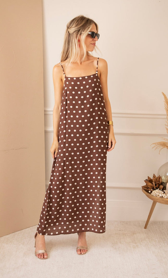 Dream Beads & Dots Brown/Beige - Maxi Jurk - ellemilla