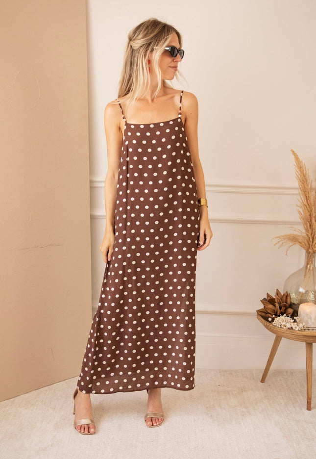 Dream Beads & Dots Brown/Beige - Maxi Jurk - ellemilla