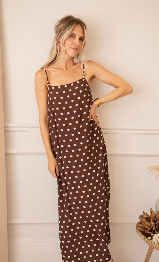 Dream Beads & Dots Brown/Beige - Maxi Jurk - ellemilla