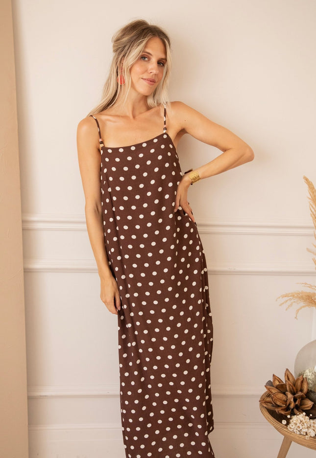 Dream Beads & Dots Brown/Beige - Maxi Jurk - ellemilla