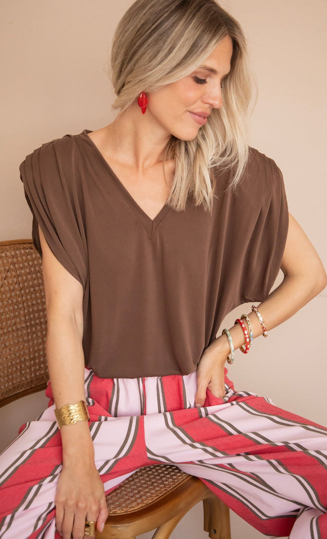 Elly Epaulettes Brown - Top - ellemilla