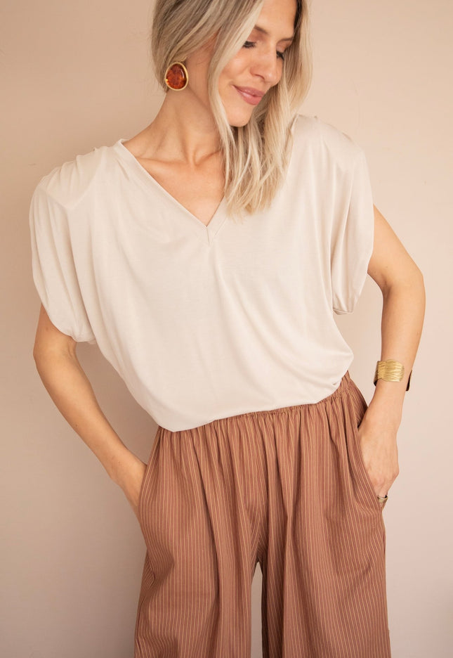 Elly Epaulettes Café Au Lait - Top - ellemilla