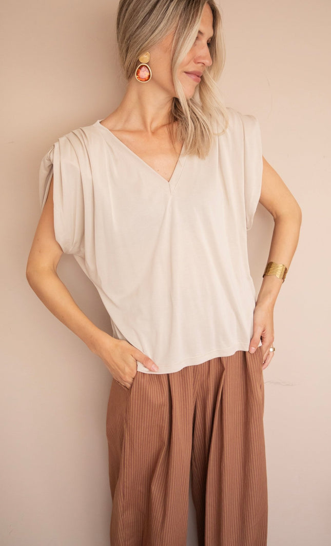 Elly Epaulettes Café Au Lait - Top - ellemilla