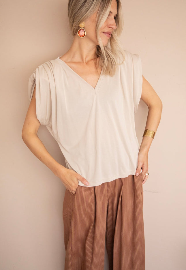 Elly Epaulettes Café Au Lait - Top - ellemilla