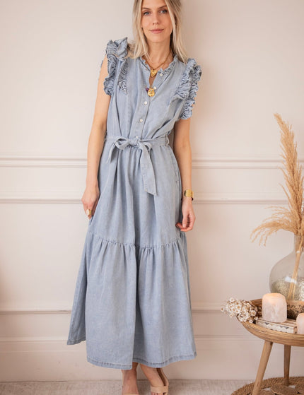 Emma Ruches Light Blue - Maxi Jurk - ellemilla