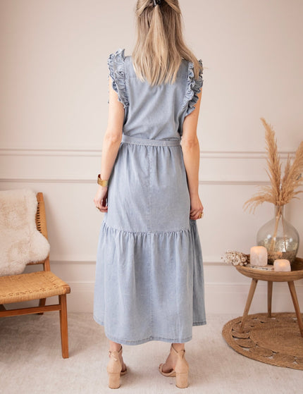Emma Ruches Light Blue - Maxi Jurk - ellemilla