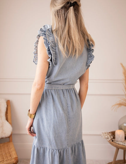 Emma Ruches Light Blue - Maxi Jurk - ellemilla