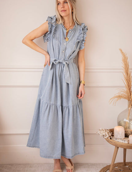 Emma Ruches Light Blue - Maxi Jurk - ellemilla