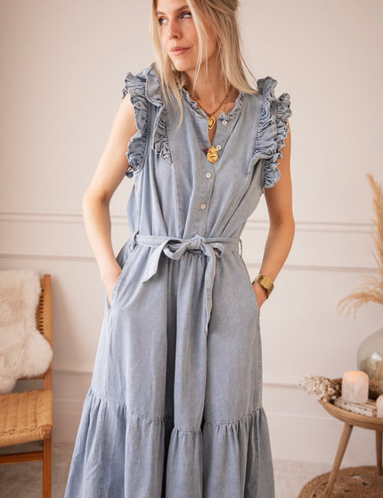 Emma Ruches Light Blue - Maxi Jurk - ellemilla