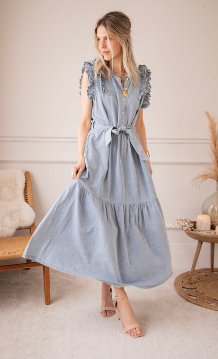 Emma Ruches Light Blue - Maxi Jurk - ellemilla