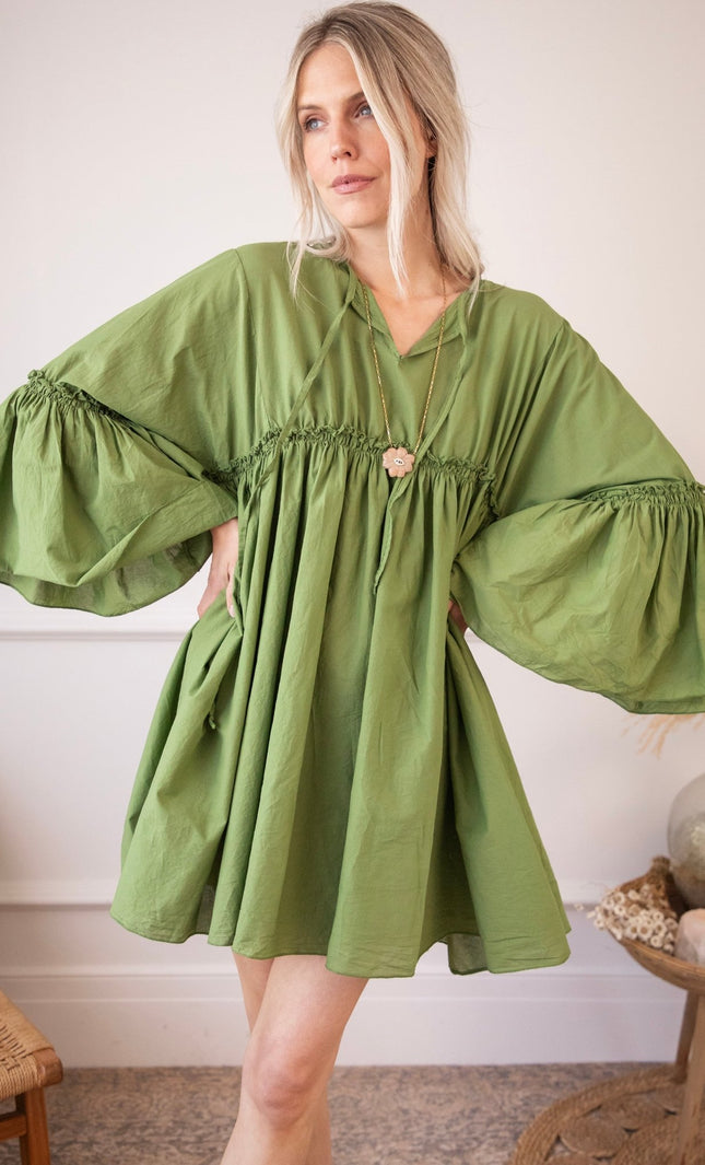 Feline Pleated Green - Jurk - ellemilla
