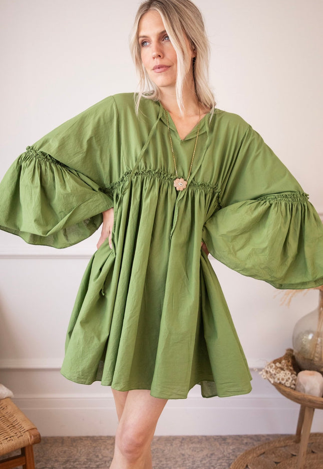 Feline Pleated Green - Jurk - ellemilla