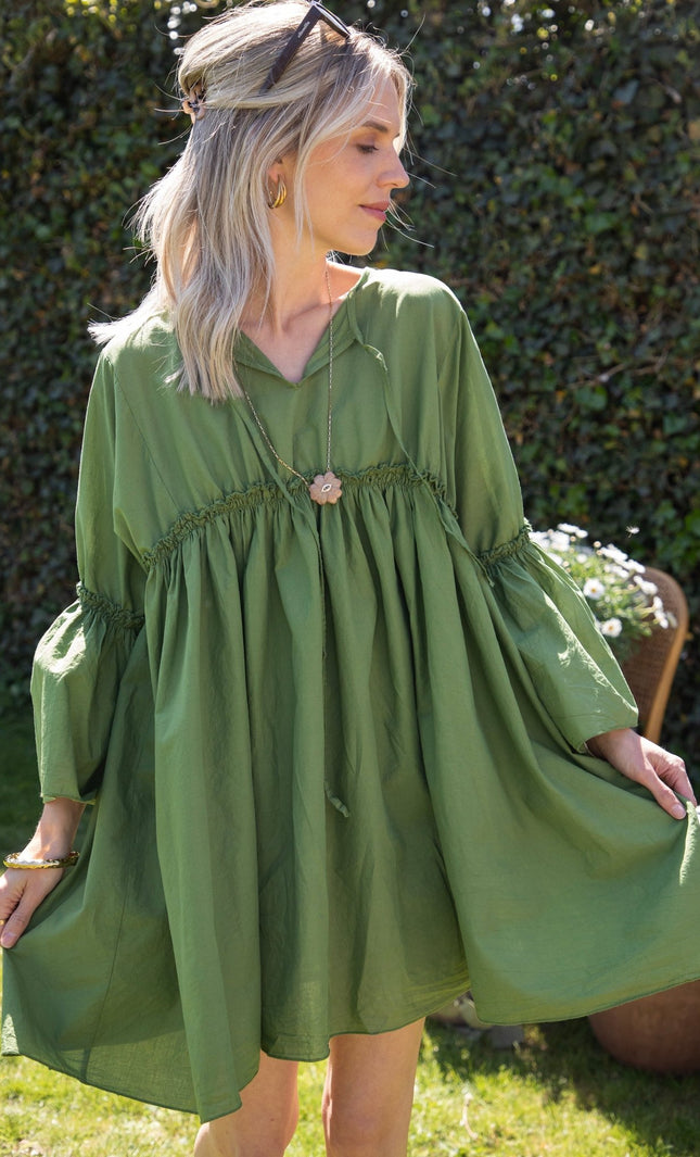 Feline Pleated Green - Jurk - ellemilla