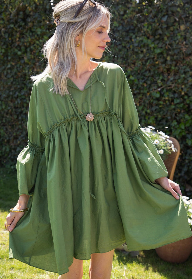 Feline Pleated Green - Jurk - ellemilla