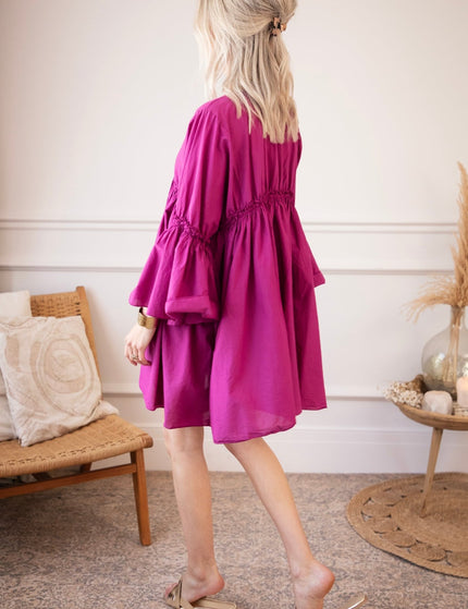 Feline Pleated Plum - Jurk - ellemilla
