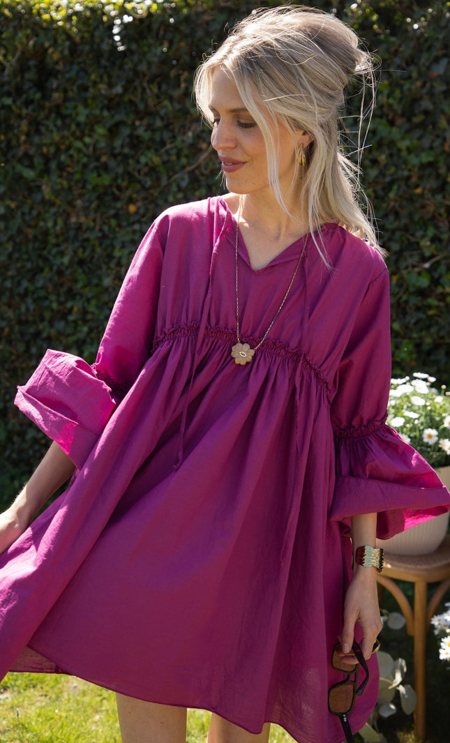 Feline Pleated Plum - Jurk - ellemilla