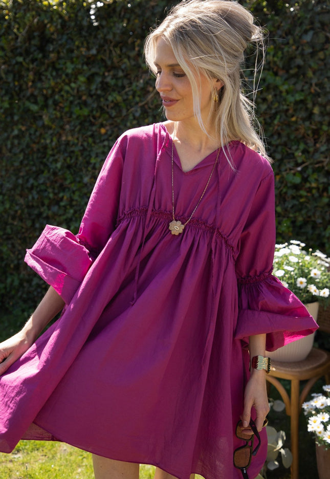 Feline Pleated Plum - Jurk - ellemilla
