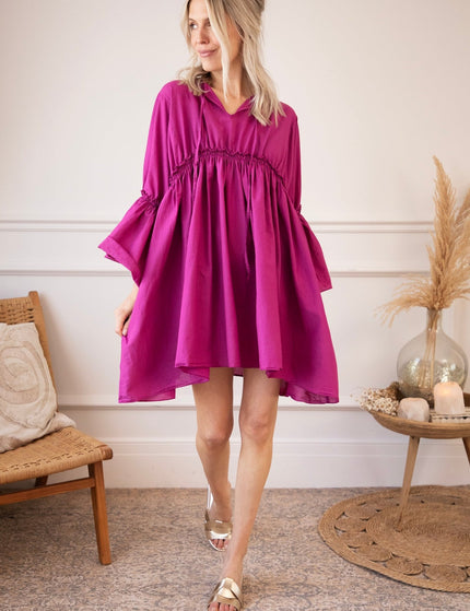 Feline Pleated Plum - Jurk - ellemilla