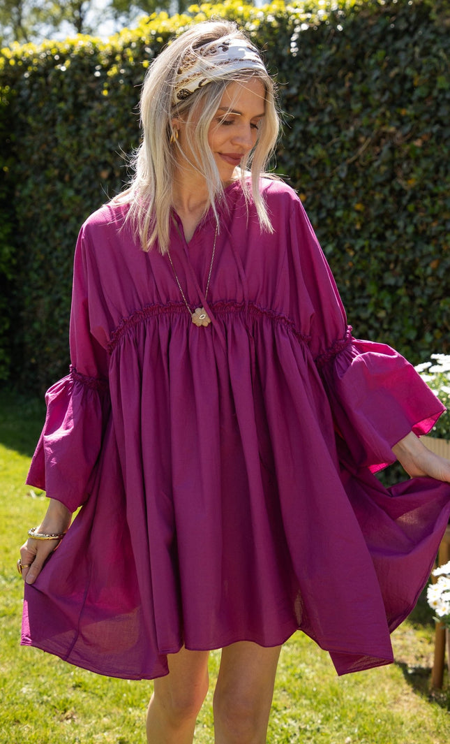 Feline Pleated Plum - Jurk - ellemilla