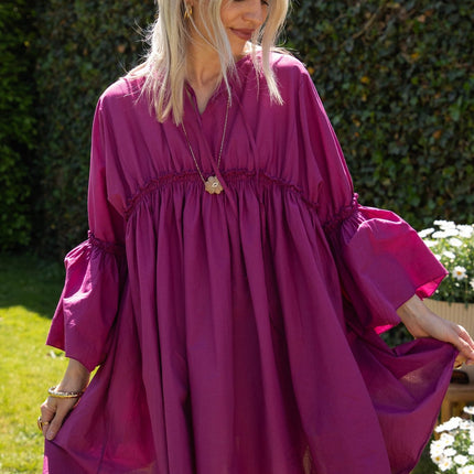 Feline Pleated Plum - Jurk - ellemilla