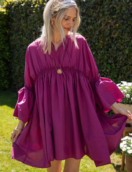 Feline Pleated Plum - Jurk - ellemilla