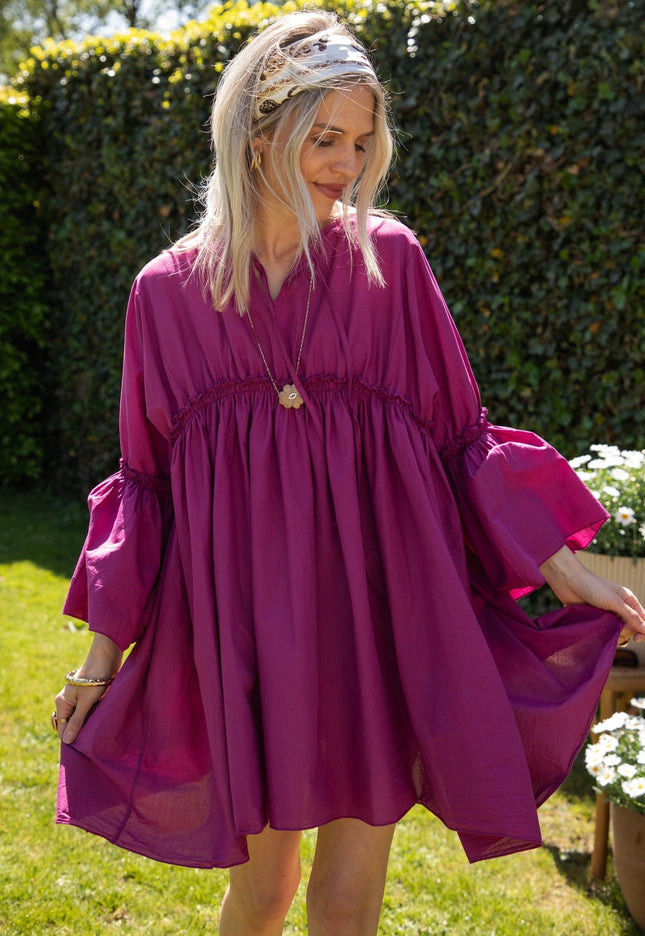 Feline Pleated Plum - Jurk - ellemilla