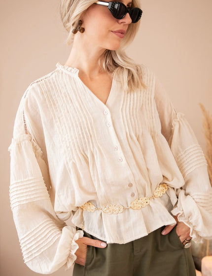 Fine Folds Beige - Blouse - ellemilla