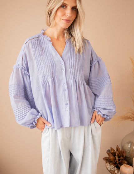 Fine Folds Blue - Blouse - ellemilla