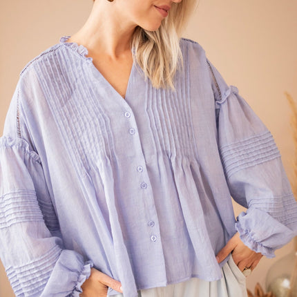 Fine Folds Blue - Blouse - ellemilla
