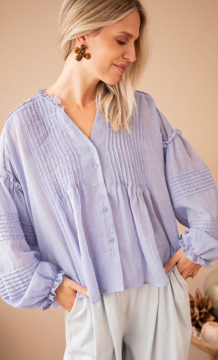 Fine Folds Blue - Blouse - ellemilla