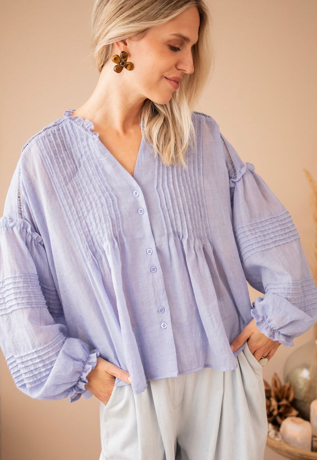 Fine Folds Blue - Blouse - ellemilla