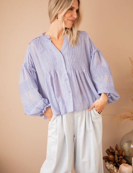 Fine Folds Blue - Blouse - ellemilla