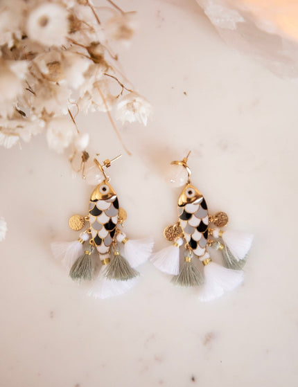 Fishy Fringe White/Gold - Oorbellen - ellemilla