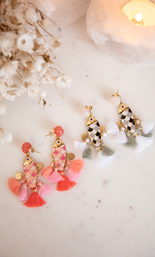 Fishy Fringe White/Gold - Oorbellen - ellemilla