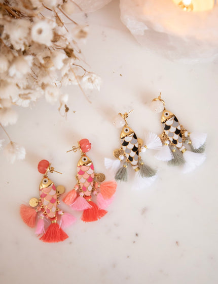 Fishy Fringe White/Gold - Oorbellen - ellemilla