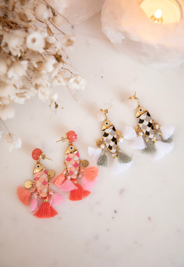 Fishy Fringe White/Gold - Oorbellen - ellemilla