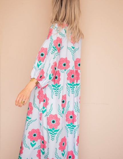 Full Flower Energy Soft Blue/Fuchsia - Maxi Jurk - ellemilla