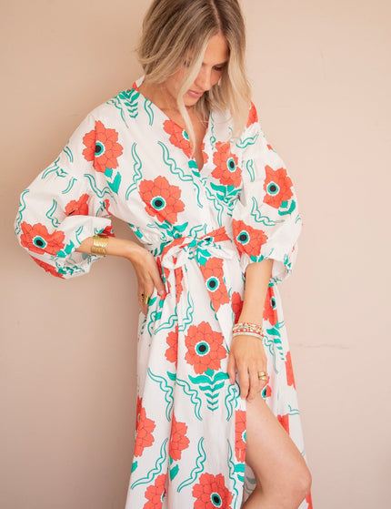 Full Flower Energy White/Red - Maxi Jurk - ellemilla