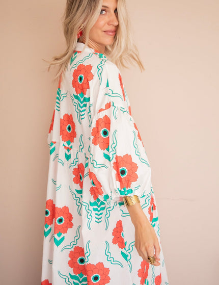 Full Flower Energy White/Red - Maxi Jurk - ellemilla