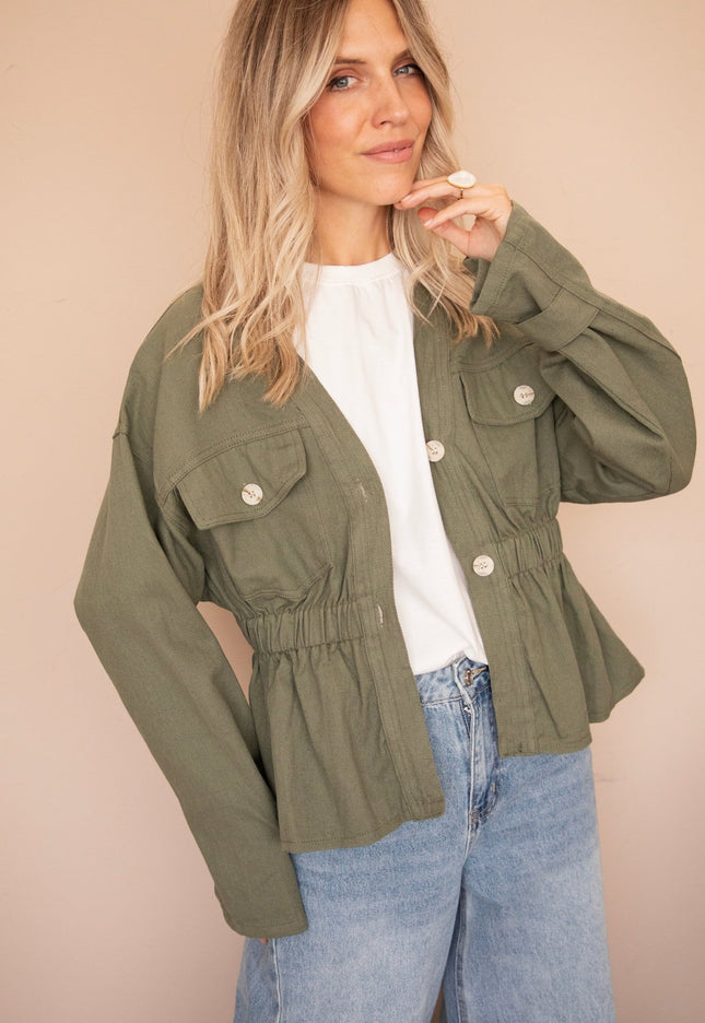 Gathered Grace Kaki - Jacket - ellemilla