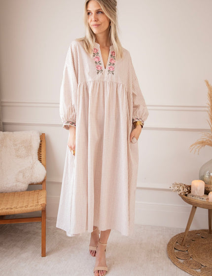 Grid & Grow Burgundy - Maxi Jurk - ellemilla