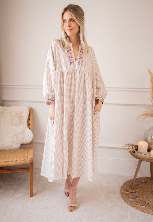 Grid & Grow Burgundy - Maxi Jurk - ellemilla
