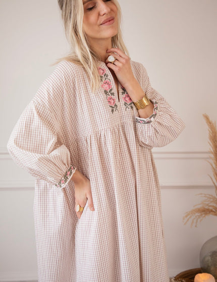 Grid & Grow Burgundy - Maxi Jurk - ellemilla