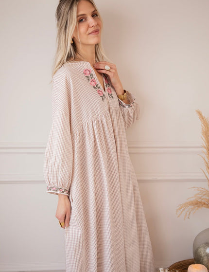 Grid & Grow Burgundy - Maxi Jurk - ellemilla