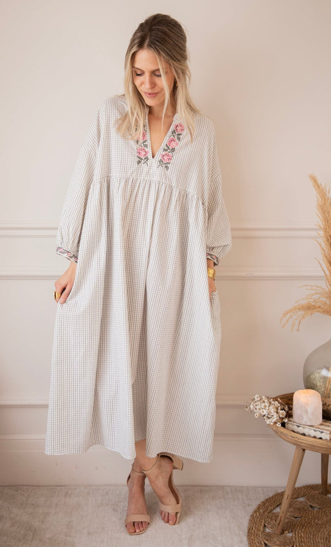 Grid & Grow Dark Blue - Maxi Jurk - ellemilla