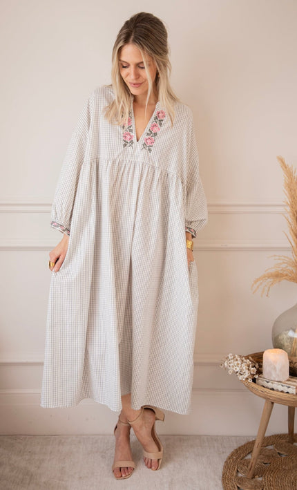 Grid & Grow Dark Blue - Maxi Jurk - ellemilla