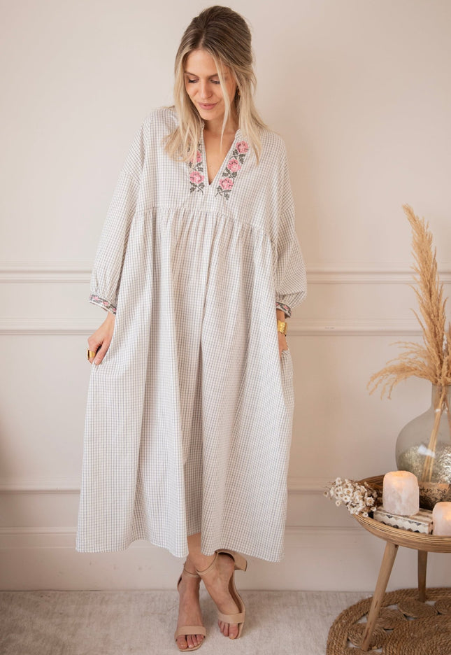 Grid & Grow Dark Blue - Maxi Jurk - ellemilla