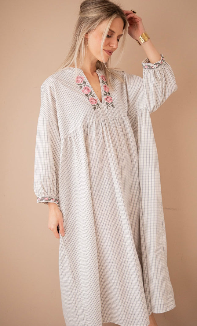 Grid & Grow Dark Blue - Maxi Jurk - ellemilla