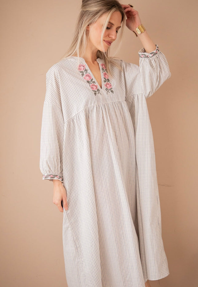 Grid & Grow Dark Blue - Maxi Jurk - ellemilla